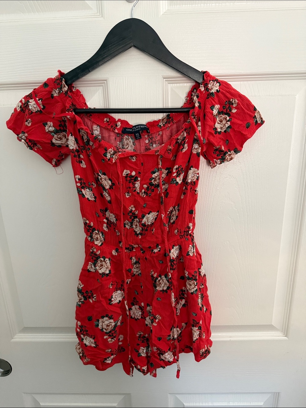 one clothing Red Floral Off-Shoulder Romper